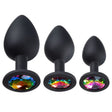Cloud 9 Gems Black Silicone Anal Plug Kit featuring three sizes with smooth black silicone and colorful gem accents.