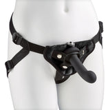Cloud 9 Pro Sensual Strap-on Harness Kit Black featuring adjustable harness and black silicone dildo.