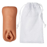Cloud 9 Double Ended Beaded Stroker Tan with mesh storage bag, featuring dual entry points for enhanced pleasure.