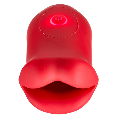 Pucker Up Lips With Ergonomic Finger Hold Red Vibrator, a playful clitoral stimulator with a lip-shaped design.
