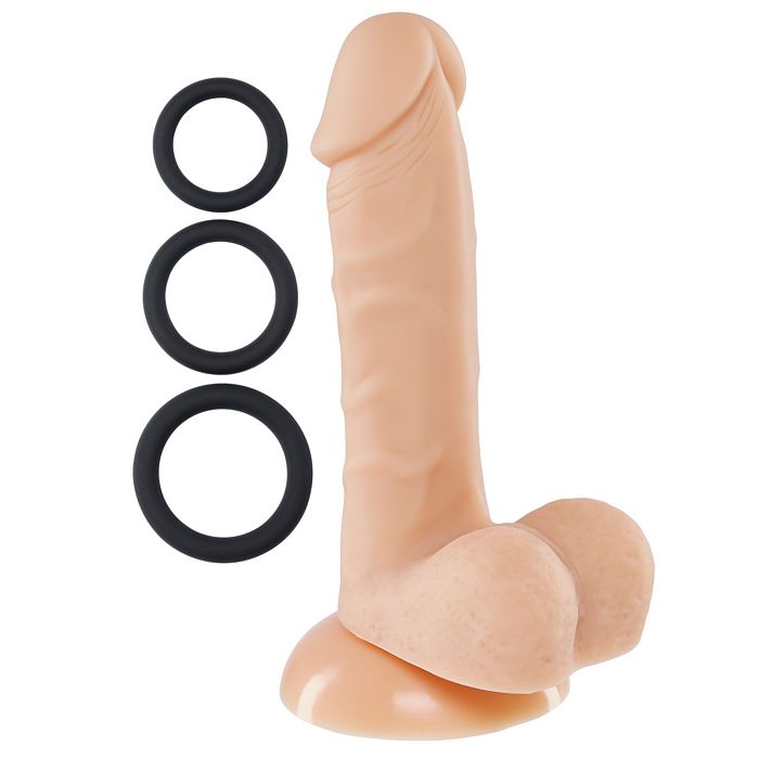 Pro Sensual Premium Silicone 6 inch Dong & Cock Rings Light with realistic dildo and three cock rings