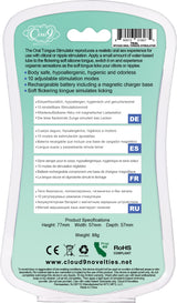 Cloud 9 Health & Wellness Flutter Oral Tongue Stimulator Teal back packaging with features and specifications.