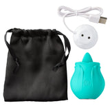 Cloud 9 Health & Wellness Flutter Oral Tongue Stimulator Teal, USB charger and black storage pouch.