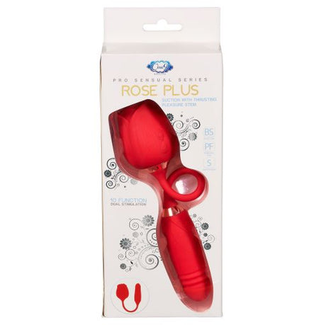 Cloud 9 Rose Plus Thrusting & Suction Pleasure packaging featuring a dual-action stimulator for versatile stimulation.
