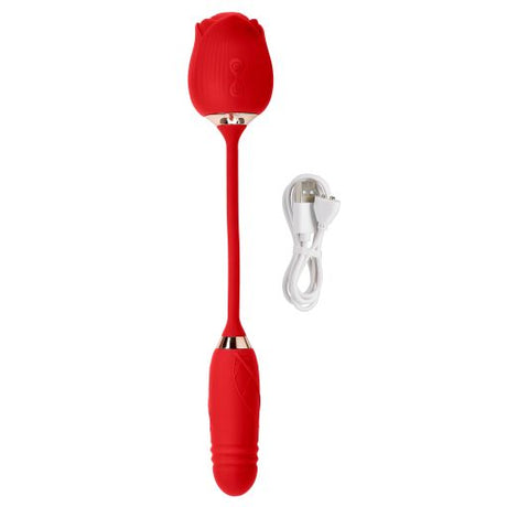 Cloud 9 Rose Plus Thrusting & Suction Pleasure with charging cable, designed for versatile stimulation.