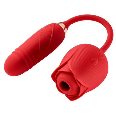 Cloud 9 Rose Plus Thrusting & Suction Pleasure, a dual-action rechargeable stimulator designed for versatile stimulation.
