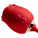 Cloud 9 Rose Plus Thrusting & Suction Pleasure - a red rose-shaped dual-action stimulator with air pulse technology.