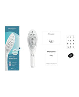 Womanizer Wave Shower Head Clitoral Stimulator White with packaging and accessories displayed