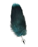 Fox Tail Large Stainless Steel Butt Plug Teal with sleek stainless steel and vibrant teal faux fur tail.