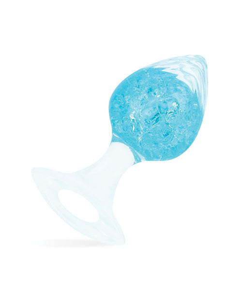 Pink Elephant Fox Tail Large Steel Butt Plug Blue with a unique design and vibrant blue gel interior in a playful, elegant shape.