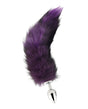 Fox Tail Large Stainless Steel Butt Plug Purple with glossy metal tip and long purple faux fur tail.