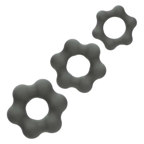 Alpha Liquid Silicone 3 Ring Endurance Set Grey showcasing three grey silicone rings designed for intimate play.