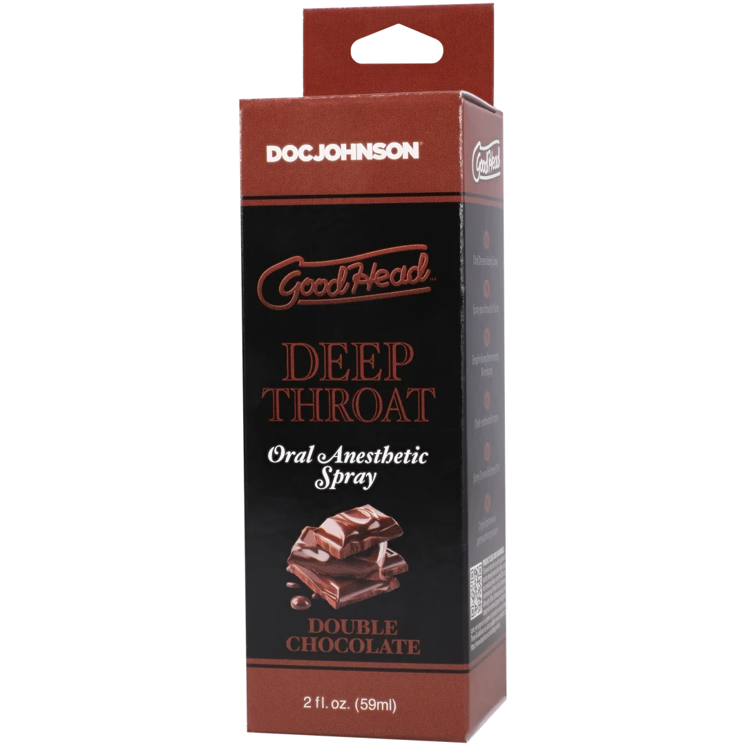 Goodhead Deep Throat Spray Double Chocolate 2 Oz packaging featuring a chocolate design.