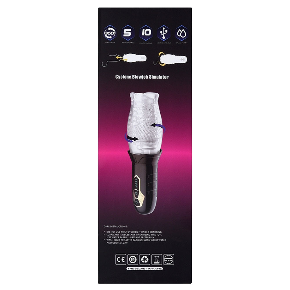 The Male Rose Gawk Gawk 3000 Rotating Masturbator package showcasing features and instructions for use.