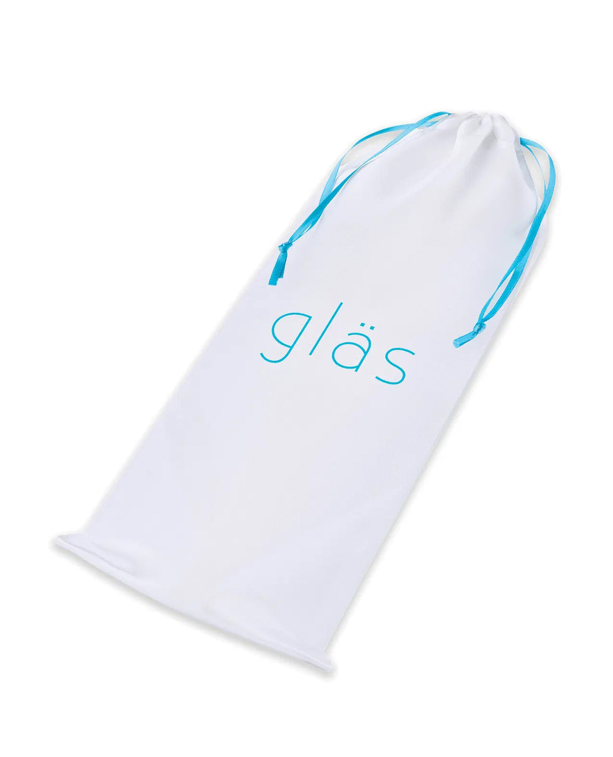 Glas 9.25 Inch Classic Smooth Dual-Ended Dildo Clear storage pouch with drawstring, featuring the gläs logo.