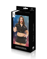 Dreams by Baci Badge of Desire Cop Costume Set Black Queen in packaging, showcasing a bold police uniform design.