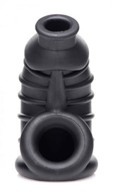 Master Series Dark Chamber Silicone Chastity Cage designed for comfort and secure fit in a sleek black silicone.