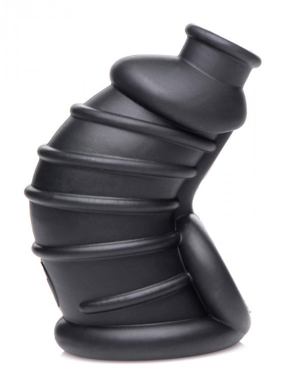Master Series Dark Chamber Silicone Chastity Cage made of premium silicone, showcasing a flexible and comfortable design.