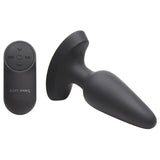 Booty Sparks 28x Laser Heart Silicone Anal Plug With Remote Medium displayed alongside its remote control.