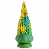 Creature Cocks Monstropus Tentacled Monster Dildo in unique marbled green, yellow, and blue silicone design.