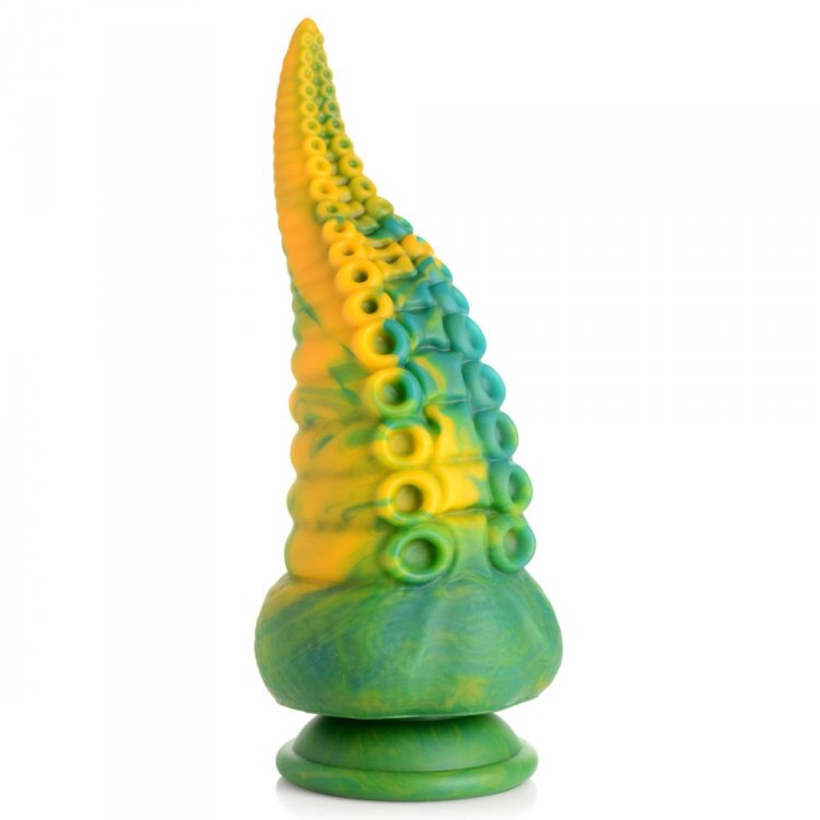 Creature Cocks Monstropus Tentacled Monster Dildo with unique marbled green, yellow and blue pattern.