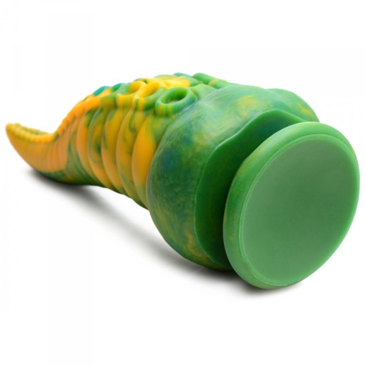 Creature Cocks Monstropus Tentacled Monster Dildo in unique marbled green and yellow silicone design.