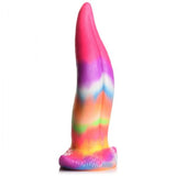 Creature Cocks Unicorn Kiss Glow In The Dark Tongue Dildo showcasing vibrant rainbow colors and a unique design.