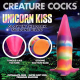 Creature Cocks Unicorn Kiss Glow In The Dark Tongue Dildo with tongue-like texture and strong suction base.