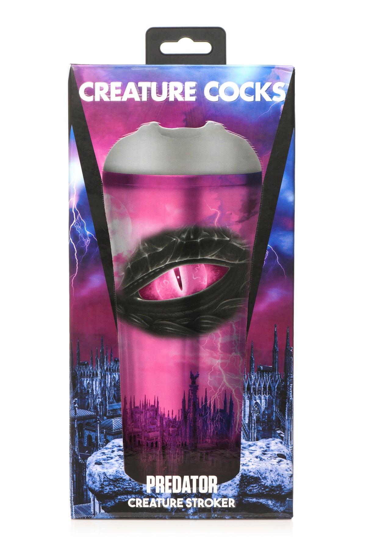 Creature Cocks Predator Creature Stroker packaging featuring colorful sci-fi design and alien eye.