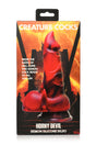Creature Cocks Horny Devil Demon Silicone Dildo packaging featuring a bold red and black design.
