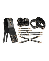 Master Series Tied Temptress Thigh Harness Hog Tie Black - complete vegan leather restraint system for couples.