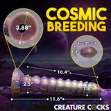 Creature Cocks Deep Invader Ovipositor Dildo with Eggs dimensions and features depicted in cosmic space background.