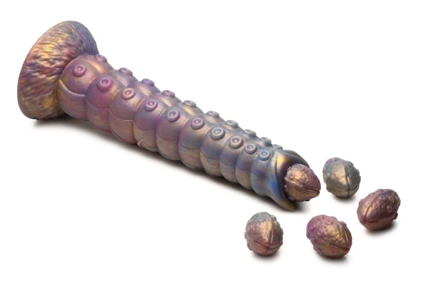 Creature Cocks Deep Invader Ovipositor Dildo with Eggs in vibrant iridescent colors and textured shaft.