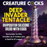 Creature Cocks Deep Invader Ovipositor Dildo with Eggs against a vibrant alien landscape.
