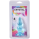 Crystal Jellies Novice Pop Plug 4 Inch Teal packaging featuring a beginner-friendly anal plug in a colorful box.