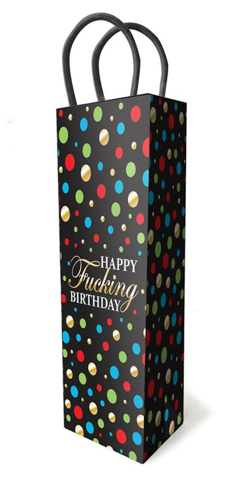 Happy Fucking Birthday Gift Bag with colorful polka dots for cheeky birthday presents.