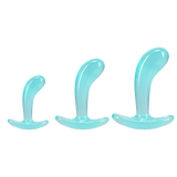 Crystal Jellies Curved Anal Trainer Set Teal showcasing three sizes for gradual anal training.