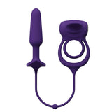 Vedo Humper Silicone Dual C-Ring with Anal Plug Purple showcasing sleek design and dual stimulation features.