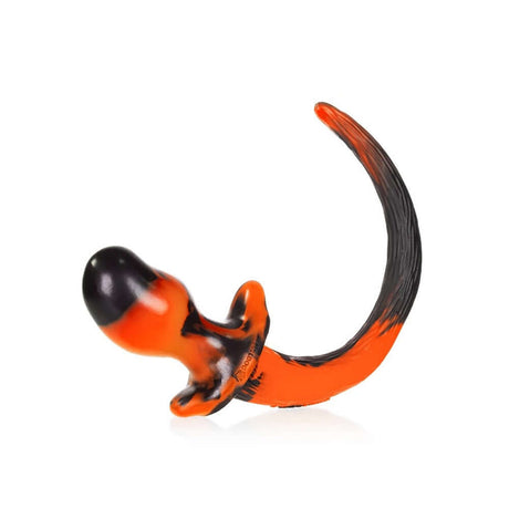 Oxballs Beagle Puppy Tail Buttplug Acid Yellow Swirl Medium in vibrant orange and black design.