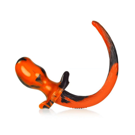 Oxballs Beagle Puppy Tail Buttplug Acid Yellow Swirl Medium in vibrant orange and black colors for playful puppy play.
