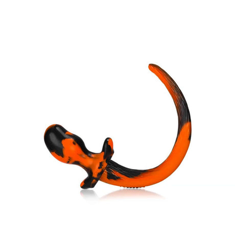 Oxballs Beagle Puppy Tail Buttplug Acid Yellow Swirl Medium with orange and black swirls for playful puppy play.