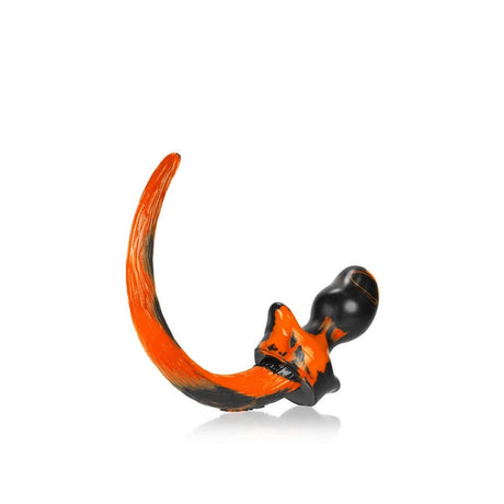 Oxballs Beagle Puppy Tail Buttplug Acid Yellow Swirl Medium showcased in vibrant black and orange colors.