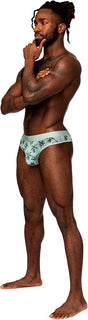 Male Power Sheer Print Sheer Thong L/XL Flamingo model showcasing side view, highlighting comfort and style.