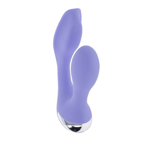 Every Way Play Wearable Vibrator with Remote Lilac showcasing its ergonomic design and dual vibrating motors.