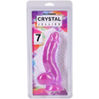 Crystal Jellies Curved Cock With Balls 7 Inch Purple in packaging by Doc Johnson, showcasing its realistic design.