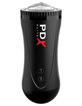 PDX Elite Moto Stroker Thrusting Masturbator Black front view with buttons for control