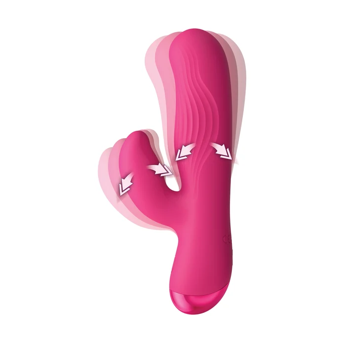 Bang Ribbed Silicone Rabbit Vibrator Pink featuring ribbed design and dual-action stimulation for pleasure.