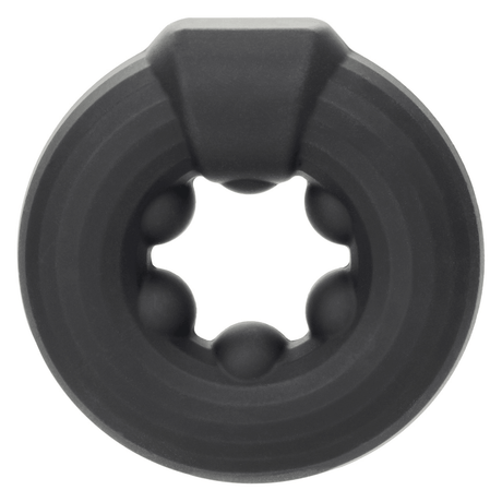 Alpha Liquid Silicone Beaded Optimum Ring Black showcasing sleek, beaded design for enhanced pleasure.