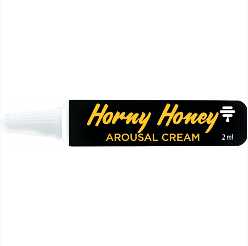 Horny Honey Arousal Cream 144 Pc Display 2ml Tubes individual tube showcasing the stimulating formula.