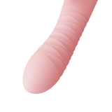 ZALO Rose Rabbit Thruster in Strawberry Pink showing its ridged shaft and soft round head for powerful internal massage